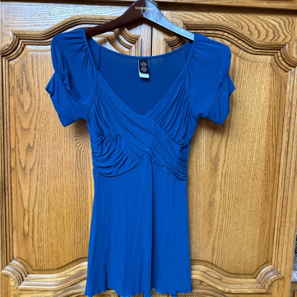 Chic Blue V-Neck Women's Blouse